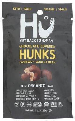 HU Organic Cashews + Vanilla Bean Dark Chocolate Covered Hunks, Vegan, Paleo, 4 Ounces (Pack Of 6)