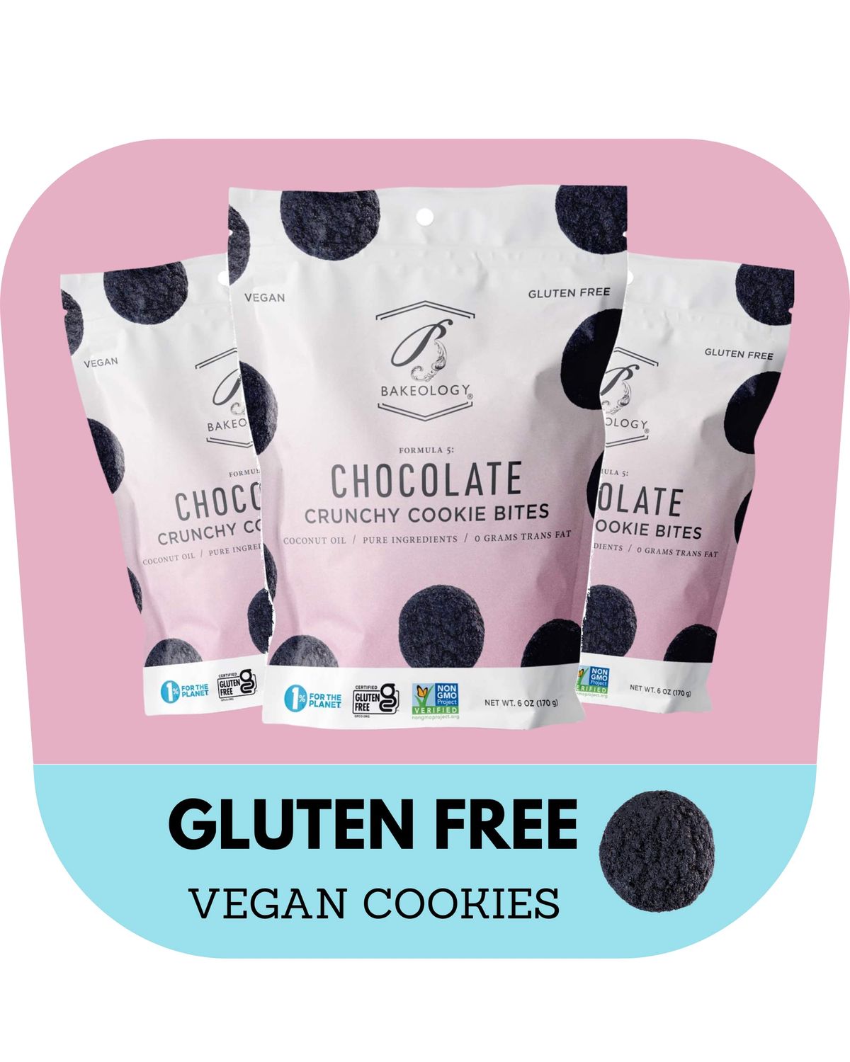 Bakeology Vegan Cookies Gluten Free Crunchy Mini Cookie Bites, Dairy Free, Non-GMO, 0g Trans Fat, Plant Based Dessert Sweets, Made with Coconut Oil &amp; Pure Ingredients (Chocolate)