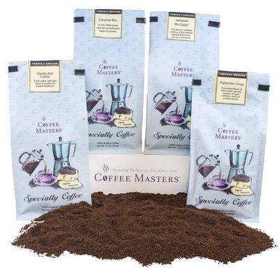 Coffee Masters Ground Coffee Sampler, Jamaican Me Crazy, Chocolate Raspberry, Dark Chocolate Decadence, Almond Amaretto, 48 Ounce