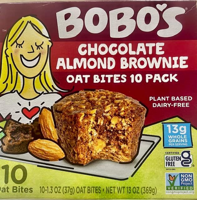 Bobo&#39;s Chocolate Almond Brownie Oat Bites, Gluten Free, Non GMO, 6.5 Ounces (Pack Of 10)