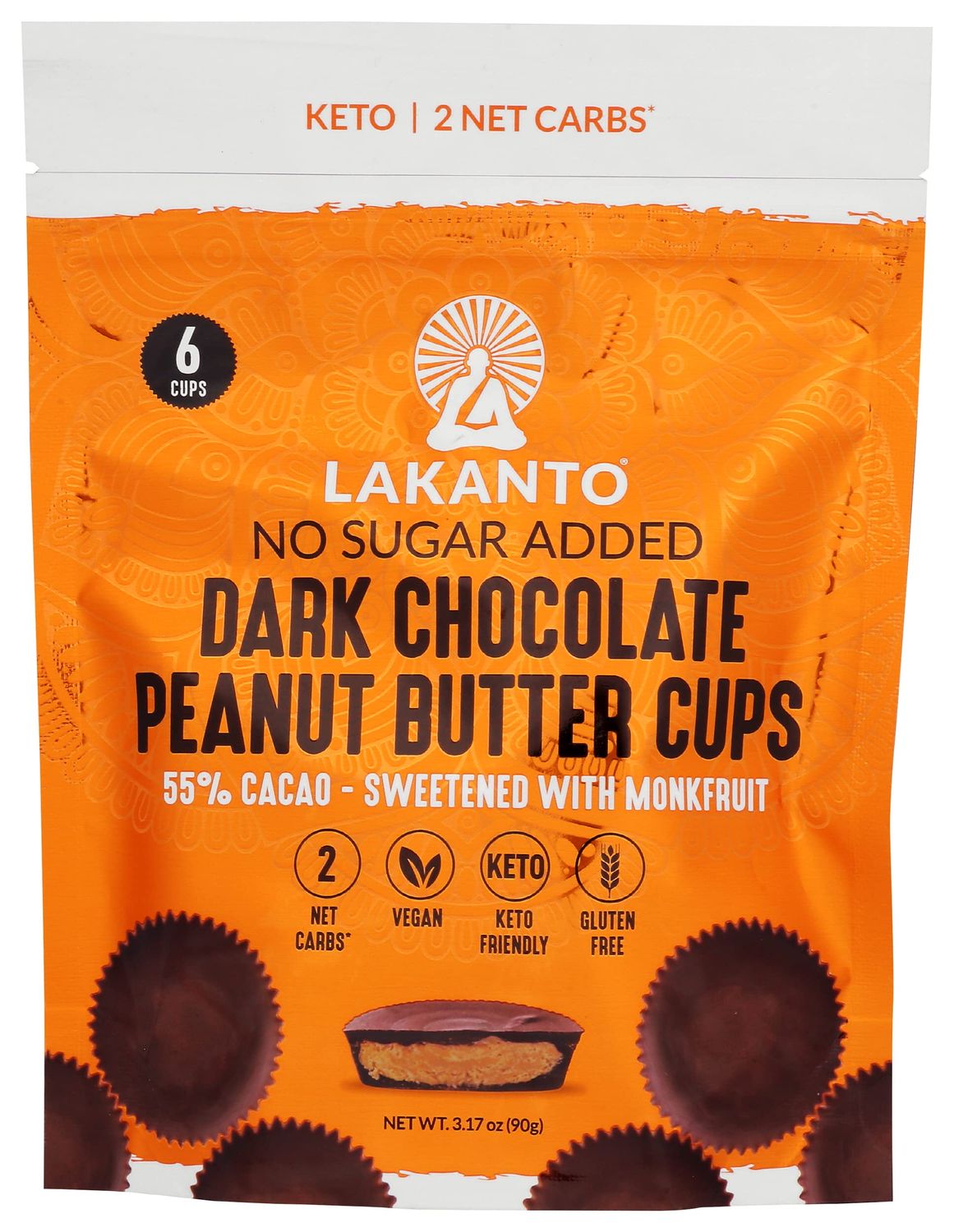 Lakanto Keto Dark Chocolate Peanut Butter Cups 55% Cacao Sweetened with Monk Fruit, No Sugar Added, Keto Diet Friendly, Vegan, 3.17 Ounce (Pack of 8)