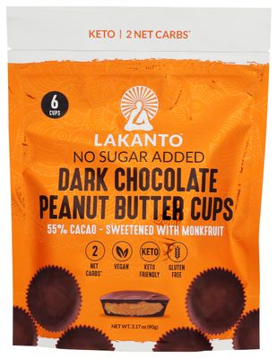Lakanto Keto Dark Chocolate Peanut Butter Cups 55% Cacao Sweetened with Monk Fruit, No Sugar Added, Keto Diet Friendly, Vegan, 3.17 Ounce (Pack of 8)