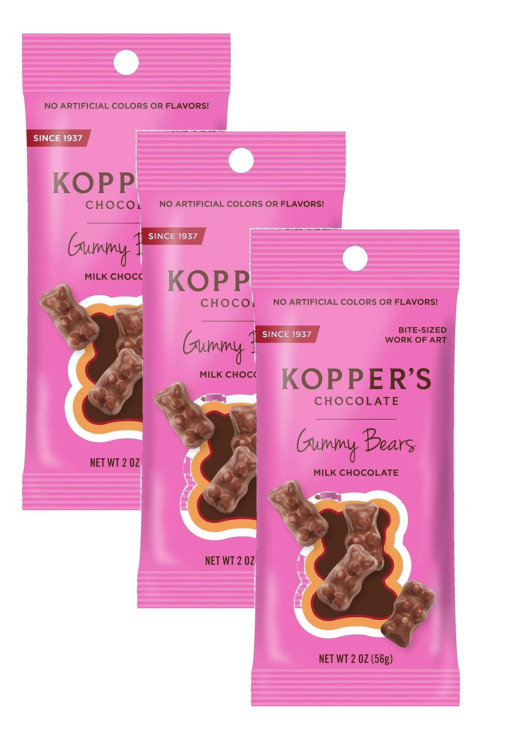Kopper&#39;s MIilk Chocolate Gummy Bears 2oz Grab &amp; Go Bag - Pack of 3