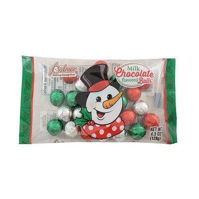 Palmer (1) Bag Holiday Milk Chocolate Flavored Balls - Holiday Candy Spheres Individually Wrapped in Green, Red, Silver Wrappers - Net Wt. 4.5 oz