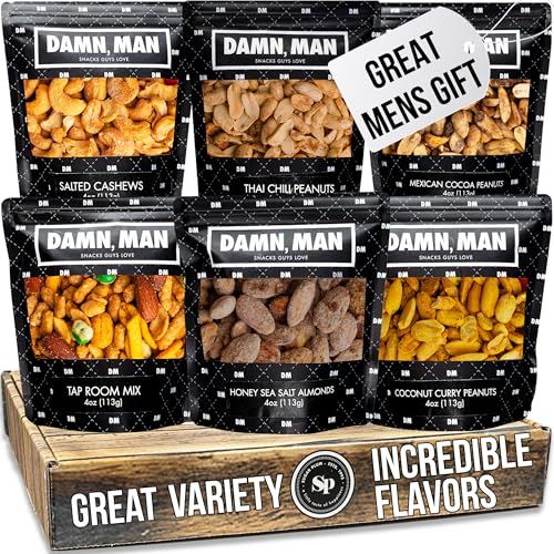 Nuts Gift Basket for Men - 6 Delicious Flavors, Unique Christmas Gift for Men, Birthday Gifts for Men, Dad, Husband - Food Gift Basket, Gourmet Nut Snack Box, Great Mens Gifts