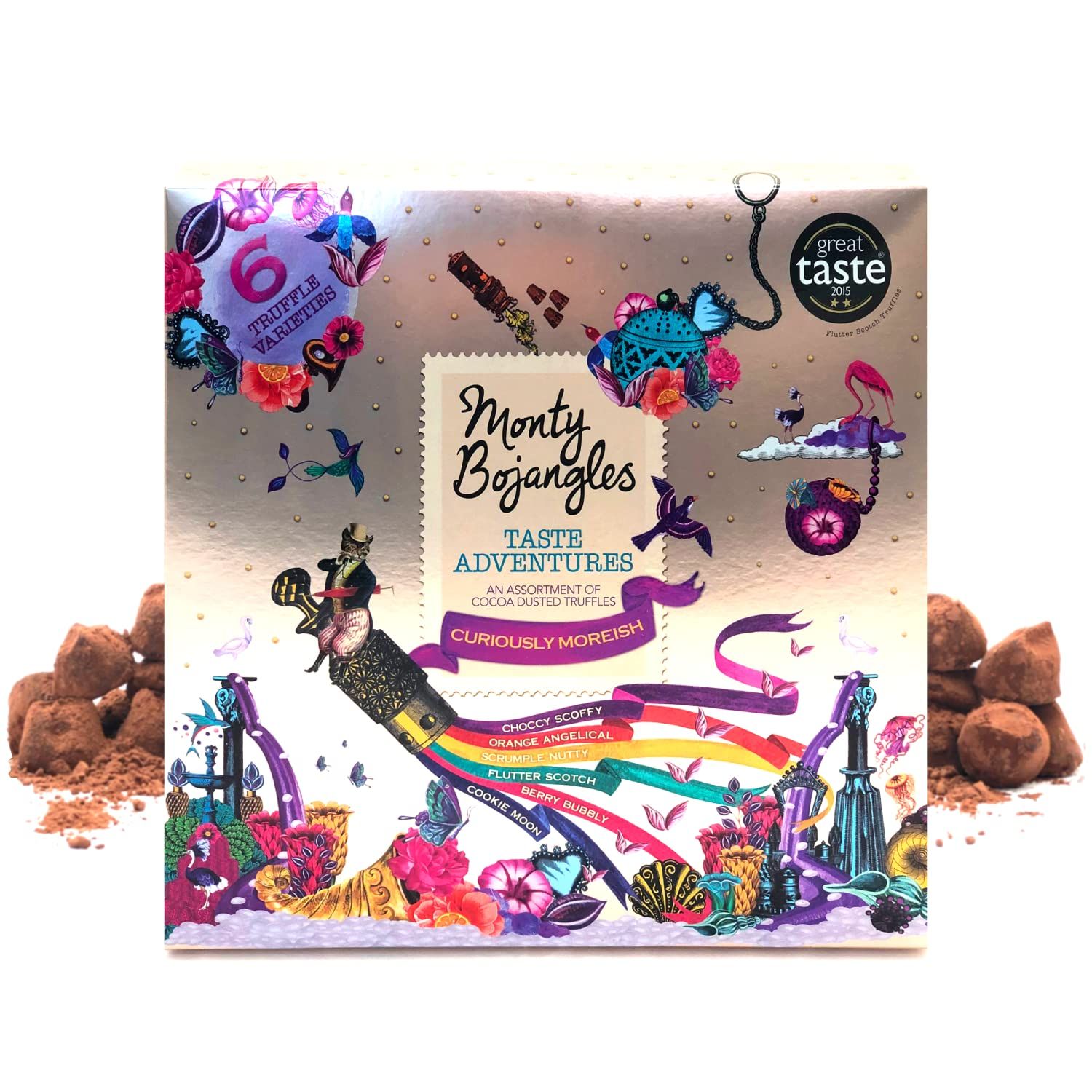Monty Bojangles Taste Adventures Truffle Gift Box | 6 Flavour Assortment of Chocolate Cocoa Dusted Truffles for Sharing, 11.11oz