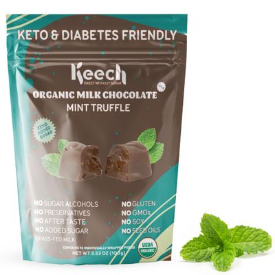 Keech- Organic Milk Chocolate Truffles | Zero Added Sugar, Keto, Gluten Free, Soy Free, No Presevatives, No Fillers, No Sugar Alcohols, No Aftertaste, Minimal Ingredients, No Seed Oils (Mint)