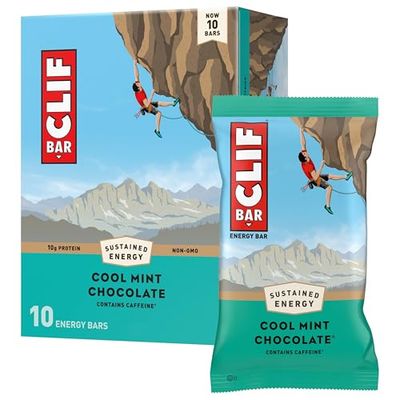 CLIF BAR - Cool Mint Chocolate with Caffeine - Made with Organic Oats - 10g Protein - Non-GMO - Plant Based - Energy Bars - 2.4 oz. (10 Pack)