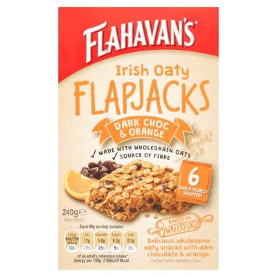 Flahavan&#39;s Irish Oaty Flapjacks Dark Chocolate &amp; Orange, 6 Pack, 240g (8.46oz)