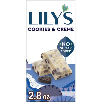 LILY&#39;S Cookies and Creme White Chocolate Style No Sugar Added, Sweets Bar, 2.8 Oz