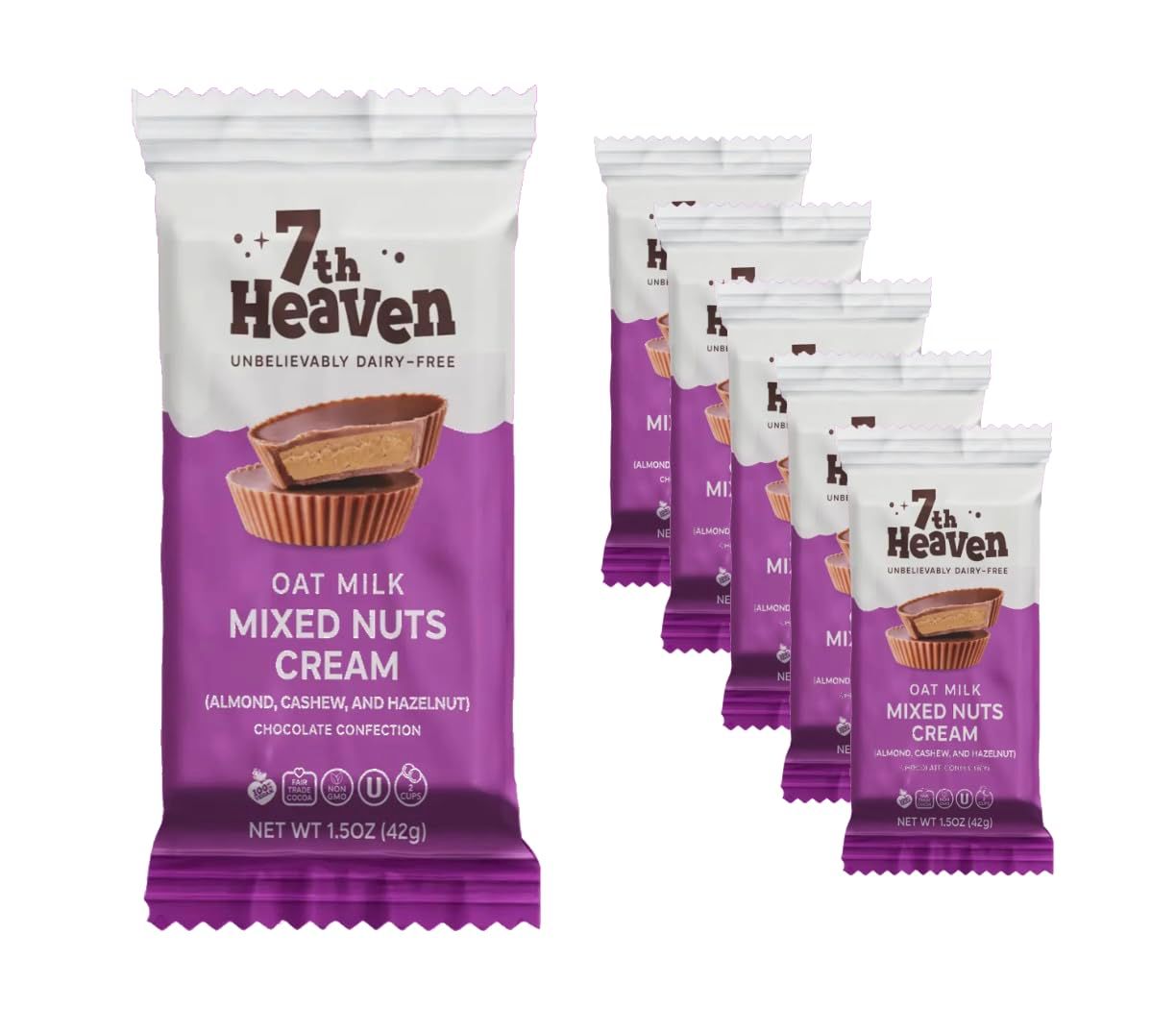 7th Heaven, Vegan Chocolate Mixed Nuts Cups (12 Total Chocolate Mixed Nut Cups - 6 Packs) - Vegan, Dairy Free, Fair Trade Cocoa