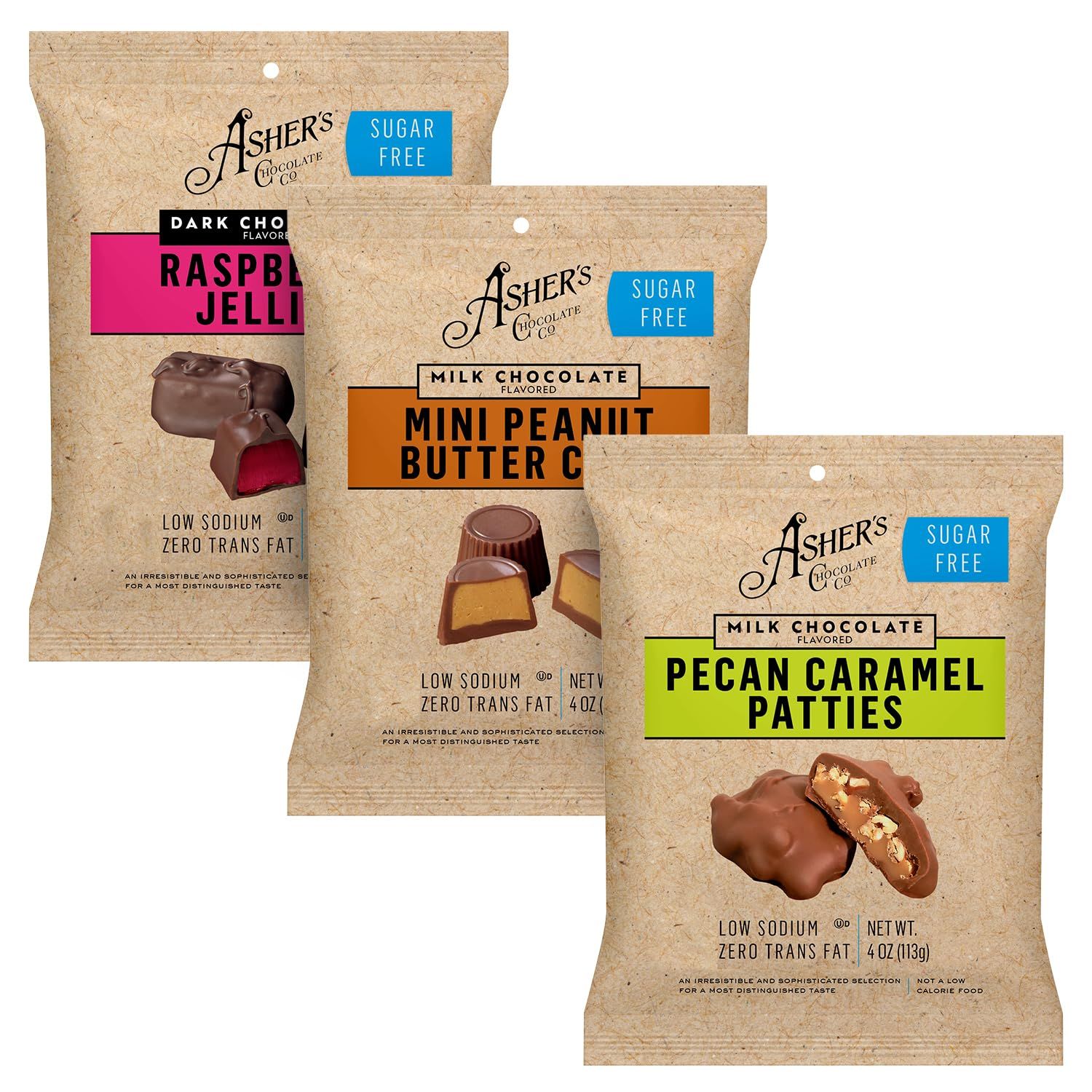 Asher&#39;s Chocolates, Sugar Free Chocolate Bags, Diabetic Friendly Chocolate, Small Batches of Kosher Chocolate, Family Owned Since 1892, Keto Chocolate, 3 Bags (New Variety Pack)