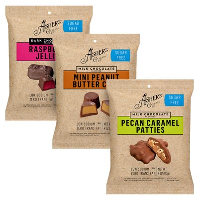 Asher&#39;s Chocolates, Sugar Free Chocolate Bags, Diabetic Friendly Chocolate, Small Batches of Kosher Chocolate, Family Owned Since 1892, Keto Chocolate, 3 Bags (New Variety Pack)
