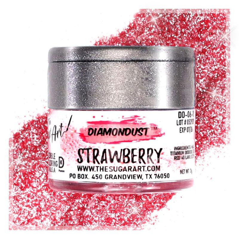 Strawberry Edible Glitter for Drinks, Cocktails, Cake Decorating, Strawberries, Chocolates &amp; More | No Taste | 4g | 100% Food-Safe | Kosher, Vegan, Gluten &amp; Nut Free | DiamonDust by The Sugar Art