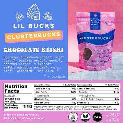 Lil Bucks Clusterbucks Gut Friendly Clusters made with Regenerative Organic Sprouted Buckwheat, Gluten Free Snack (Chocolate Sea Salt, 3 Pack)