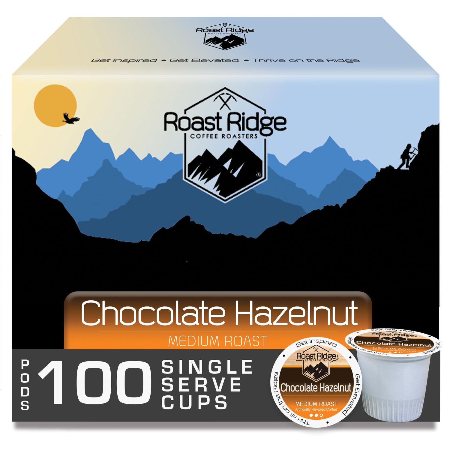 Roast Ridge Single Serve Coffee Pods for Keurig K-cup Brewers, Chocolate Hazelnut Blend, Medium Roast, 100 Count,