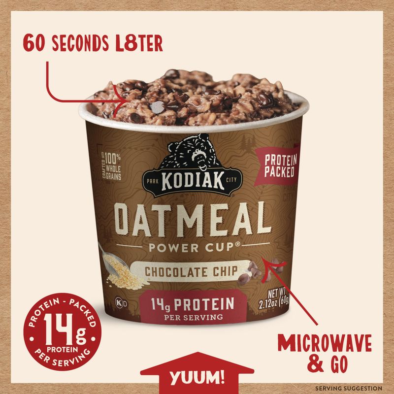 Kodiak Cakes Instant Protein Chocolate Chip Oatmeal in a Cup, 2.12oz (Pack of 12)