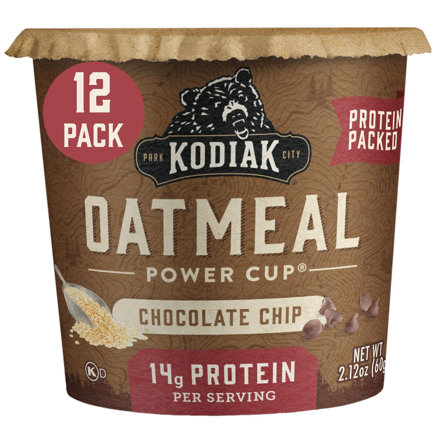Kodiak Cakes Instant Protein Chocolate Chip Oatmeal in a Cup, 2.12oz (Pack of 12)