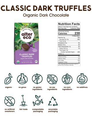 Alter Eco |Classic Dark Chocolate Truffles | Pure Dark Cocoa, Fair Trade, Organic, Non-GMO, Gluten Free (10 Count (Pack of 1))