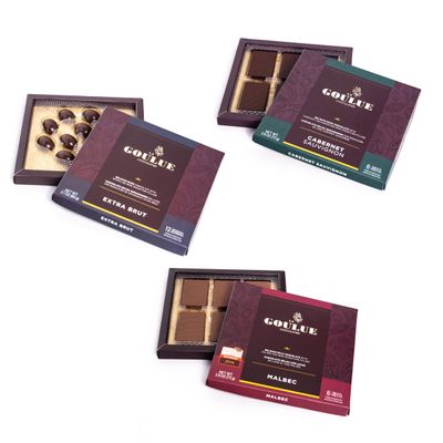 Gourmet Dark Chocolate Filled with Wine Varietals - Cabernet Sauvignon, Malbec and Champagne-Sparkling wine Infused Artisan Chocolates - Perfect for Gifting and Wine Lover | 3 Boxes (7.3Oz)