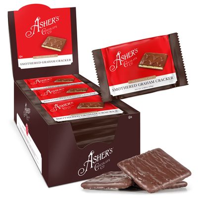Asher&#39;s Chocolates, Chocolate Covered Grahams, Gourmet Sweet and Salty Candy, Individually Wrapped Snack, Family Owned Since 1892 (Milk Chocolate, 18 Count)