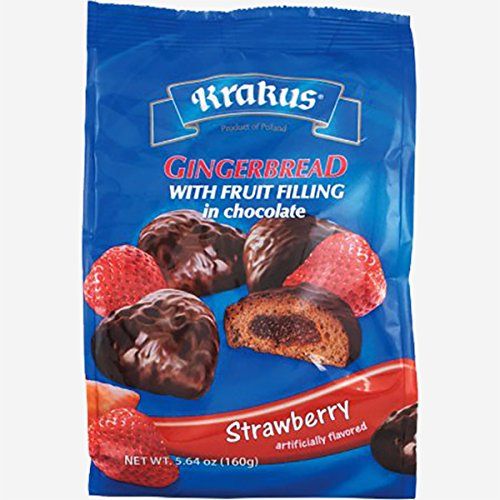Krakus Gingerbread Fruit Filling Covered in Chocolate, Strawberry filling - 5.64 oz (160g), pack of 2