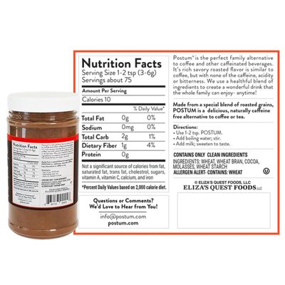 Postum Cocoa Blend Flavor Coffee Substitute Caffeine Free Delight with Roasted Wheat Bran & Molasses (3 x 8oz)| Natural, Non-GMO, Vegan & Healthy Coffee Alternative Caffeine Free Hot Chocolate