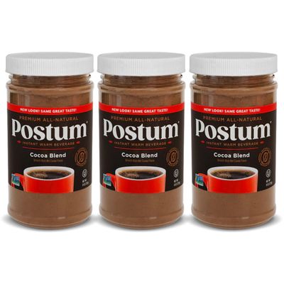 Postum Cocoa Blend Flavor Coffee Substitute Caffeine Free Delight with Roasted Wheat Bran &amp; Molasses (3 x 8oz)| Natural, Non-GMO, Vegan &amp; Healthy Coffee Alternative Caffeine Free Hot Chocolate