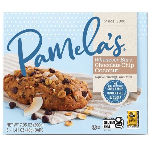 Pamela&#39;s Products Gluten Free Whenever Bars, Oat Chocolate Chip Coconut, 7.05 Oz, 5 Count, Pack of 6
