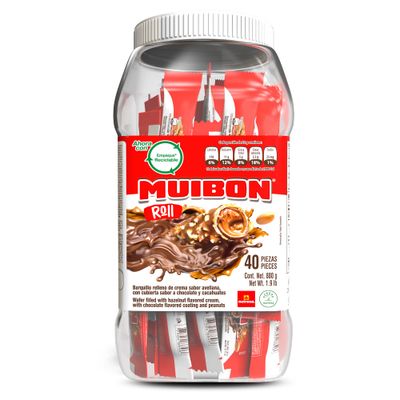 Muibon | Wafer filled with Hazelnut flavored cream with Chocolate flavored coating and Peanuts| 31 Ounce Jar (40 Inner Packs)