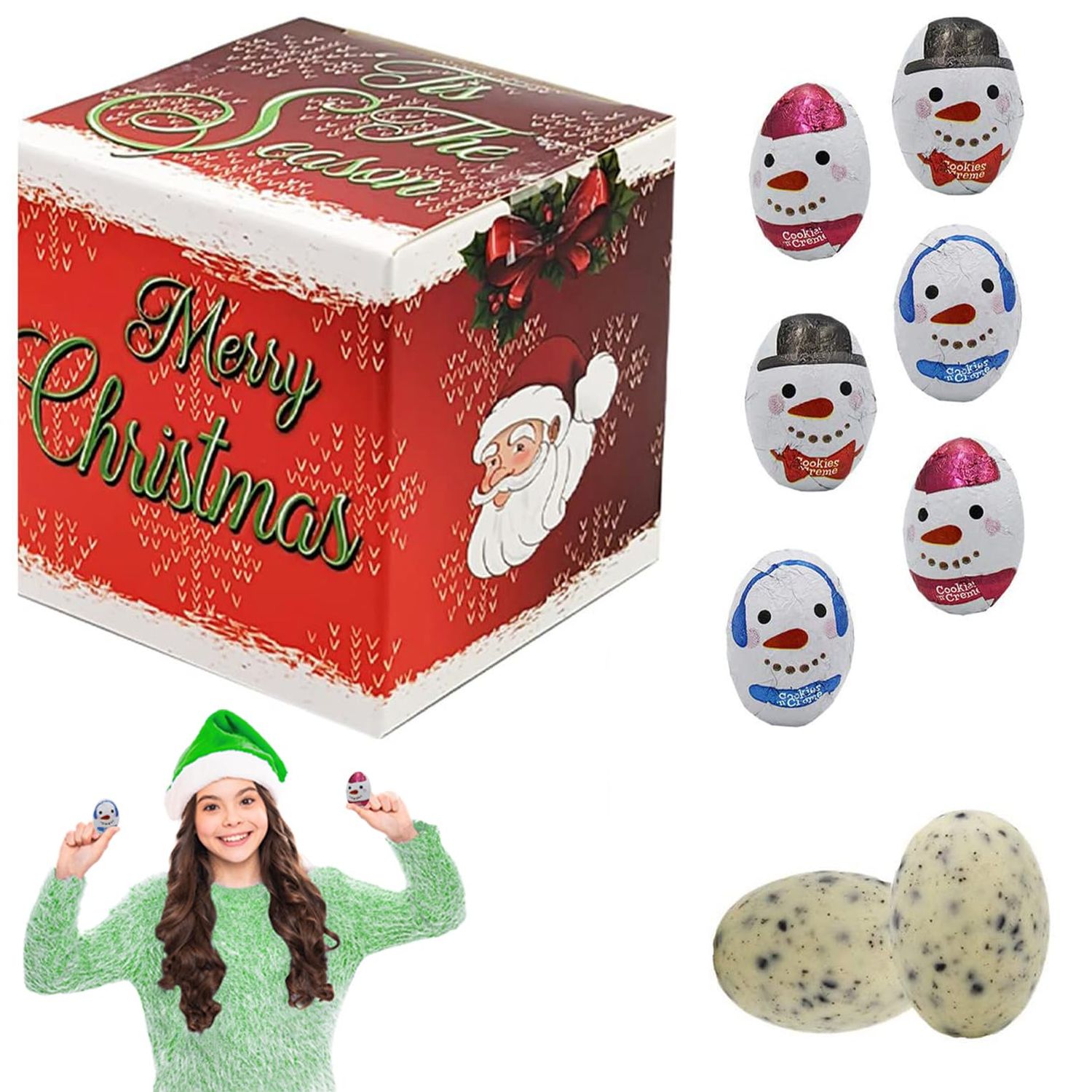 Fruidles Christmas Milk Chocolate Cookies &amp; Cream Snowmen Party Bag Fillers, Individually Wrapped Foils, Kosher Dairy (Half-Pound)
