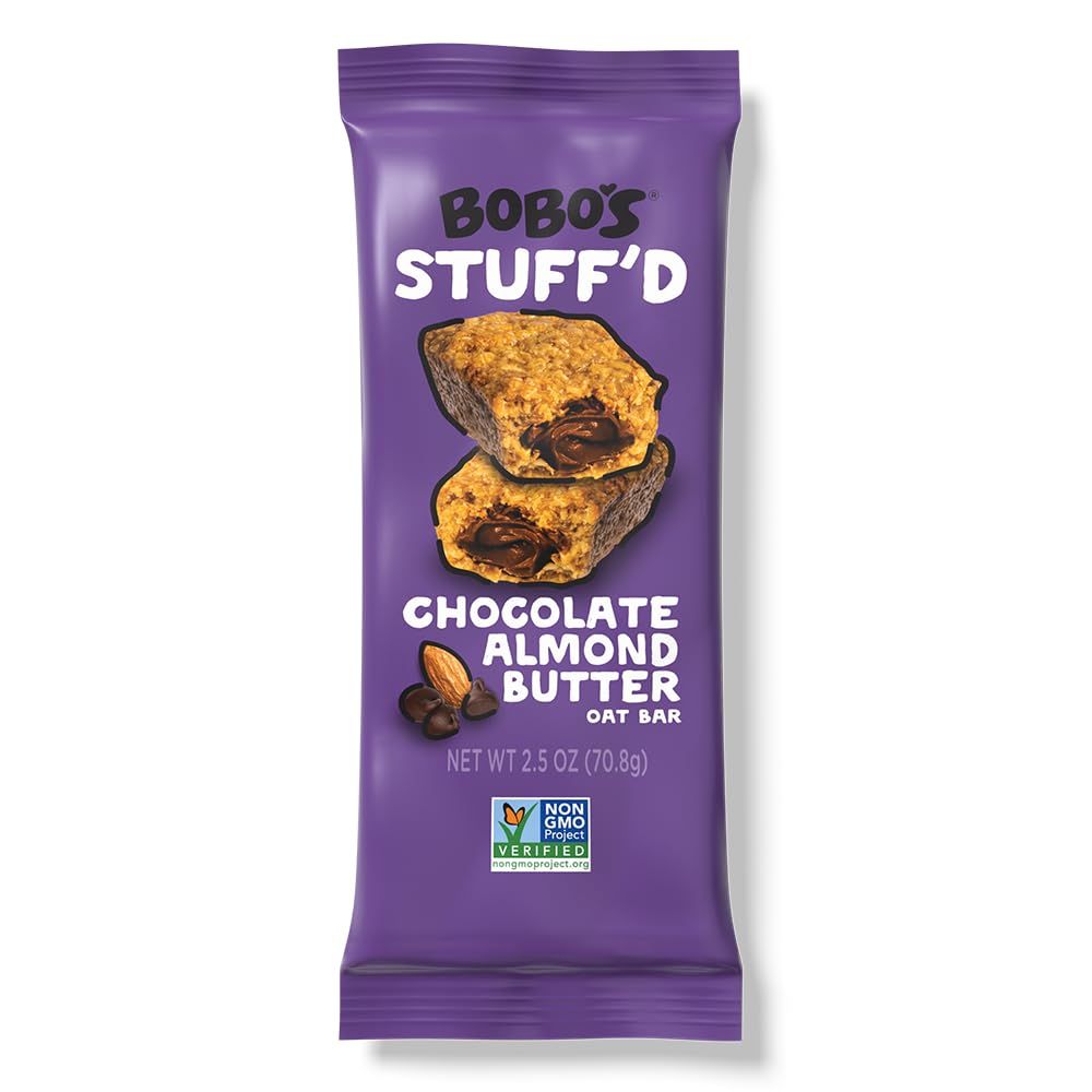 Bobos Stuffd Oat Bar, Chocolate Almond Nut Butter, 2.5 Oz. Bar (12 pack), Whole Grain Snack &amp; Protein Bar. Great Tasting &amp; On-The-Go-Snack. Gluten Free, Non-GMO, Vegan, Kosher, and Soy Free.