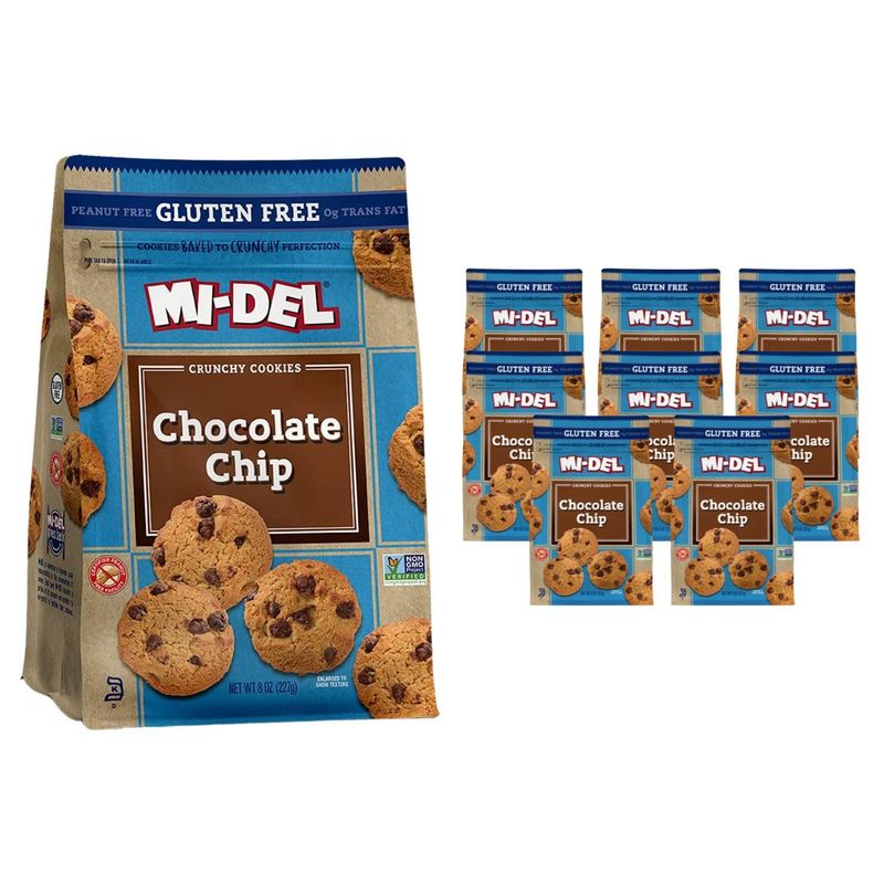 Mi-Del Chocolate Chip Cookies Gluten Free - Crunchy Chocolate Cookies - Non-GMO Certified, 0g Trans Fat, Healthy Cookies (Pack of 8)