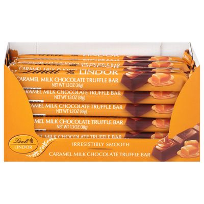 Lindt LINDOR Caramel Chocolate Truffle Bar, Chocolate Candy Bar with Smooth Center, Great for gift giving, 1.3 oz. Bar 24 Count (Pack of 1)