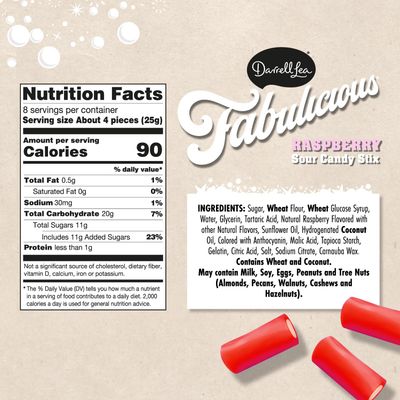Darrell Lea Fabulicious Raspberry Sour Candy Stix, 7 Ounce (Pack of 8) | Soft and Tangy, No Artificial Flavors, Palm Oil Free, Made in Australia, Shareable