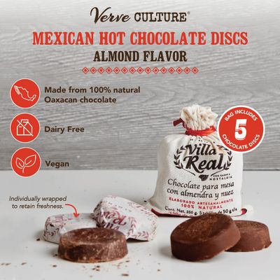 Mexican Hot Chocolate by Verve CULTURE, Dairy Free Vegan Hot Cocoa, Gourmet Spicy Hot Chocolate Discs, Almond and Walnut Hot Chocolate, 250g Bag, 5 Discs