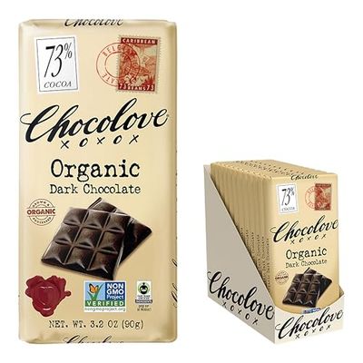 Chocolove Organic Dark Chocolate Bars | 73% Cocoa | Certified Fair Trade Organic Belgium Chocolate | Ethically Sourced, Non-GMO, 3.2 oz Bar (12 Pack)