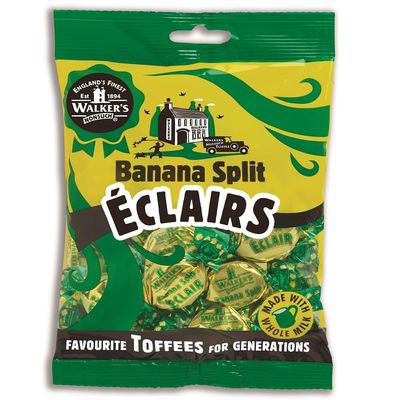 Walkers&#39; Nonsuch Banana Split clairs | with Condensed Milk &amp; White Chocolate | Flavored Taffy Chewy | Imported from the UK | English Caramel Toffee | 5.29 Oz