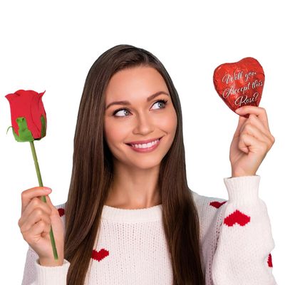 Fruidles Valentine's Day Bachelor Heart-Shaped Chocolate and Rose Duo, Will You Accept This Rose (2-Pack)