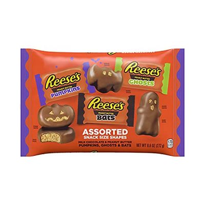 REESE&#39;S Assorted Milk Chocolate Peanut Butter Snack Size Shapes Candy, Halloween, 9.6 oz Variety Bag