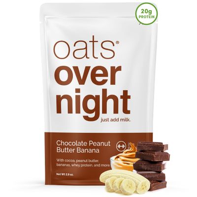 Oats Overnight Chocolate Peanut Butter Banana - Overnight Oats with 20g Protein, High Fiber Breakfast Protein Shake - Gluten Free Oatmeal, Non GMO High Protein Oatmeal (2.8 oz per meal) (16 Pack)