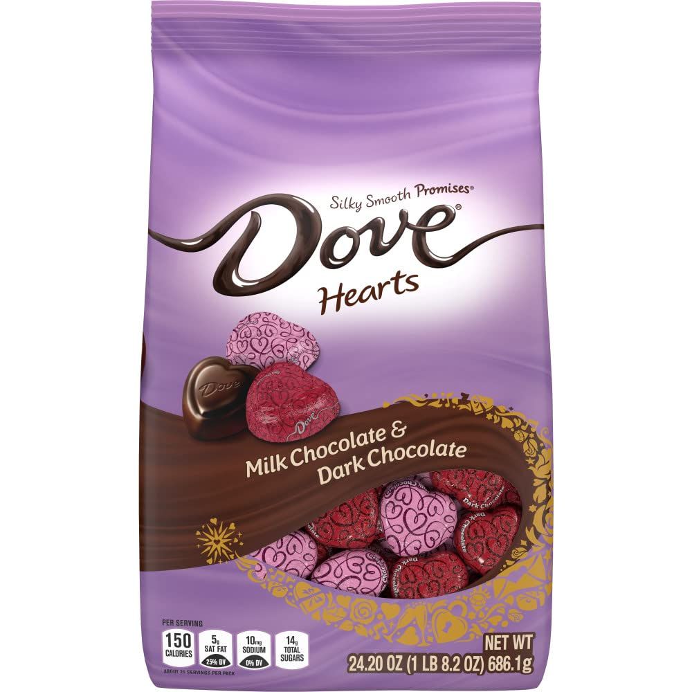DOVE PROMISES Milk &amp; Dark Chocolate Valentines Day Candy Hearts, 24.2 oz Bag