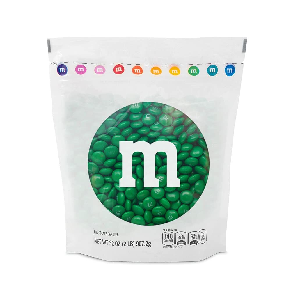 M&amp;MS Dark Green Milk Chocolate Candy, 2lbs of M&amp;M&#39;S in Resealable Pack for Candy Bars, Holiday Parties, Graduations, Christmas, Dessert Tables &amp; DIY Party Favors