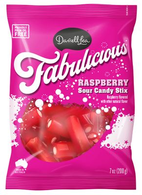 Darrell Lea Fabulicious Raspberry Sour Candy Stix, 7 Ounce (Pack of 8) | Soft and Tangy, No Artificial Flavors, Palm Oil Free, Made in Australia, Shareable