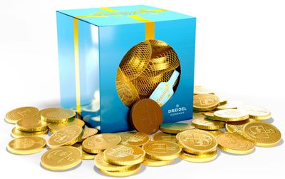 The Dreidel Company Original Hanukkah Chocolate Gelt Gold Coins, Mesh Bags, Made with Premium Belgian Milk Chocolate, Gluten Free, Non-GMO, Kosher Certified (Single, 20 Mesh Bags)