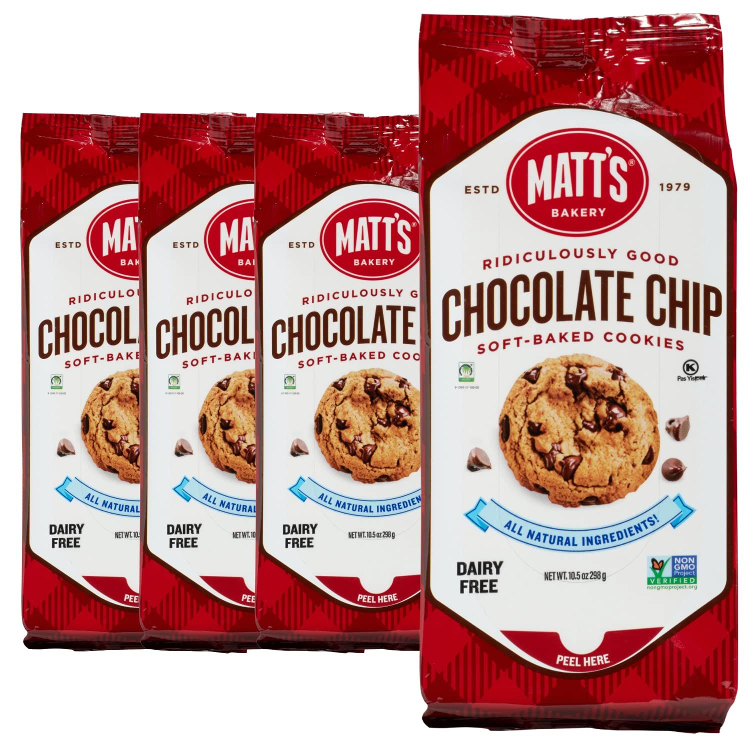 Matt&#39;s Bakery | Chocolate Chip Cookies | Soft-Baked, Non-GMO, All-Natural Ingredients; 4 Bags (10.5oz Each)
