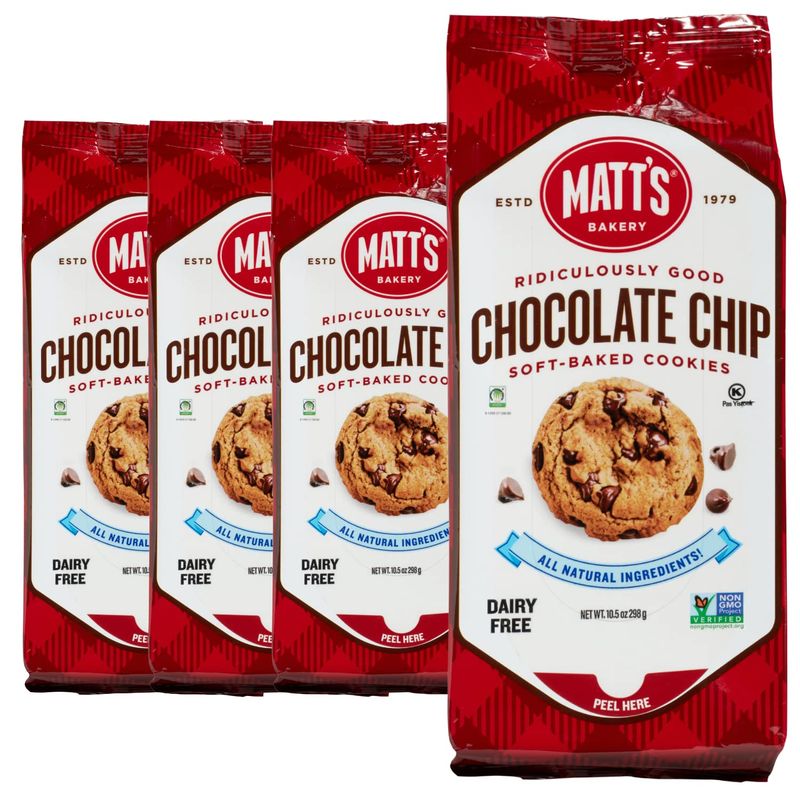 Matt's Bakery | Chocolate Chip Cookies | Soft-Baked, Non-GMO, All-Natural Ingredients; 4 Bags (10.5oz Each)