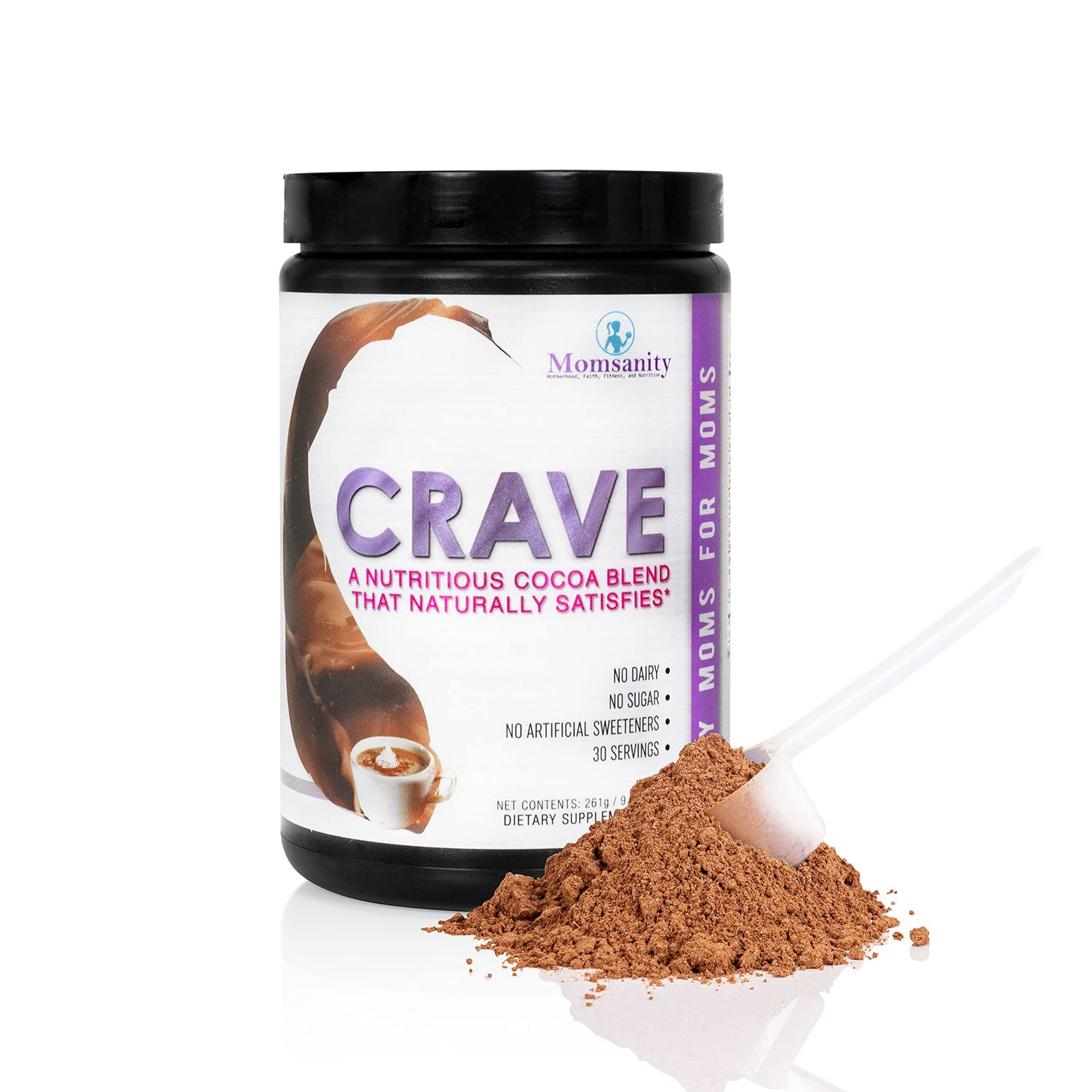 Momsanity Crave Low Calorie, Low Carb Chocolate Powder to Satisfy Cravings Naturally + Delicious Recipe Guide PDF | 30 Servings