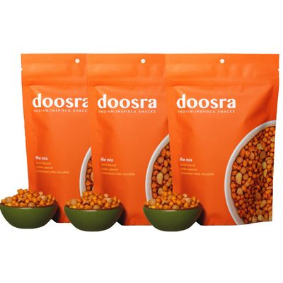 Doosra The Mix - Snack Mix with Roasted Peanuts, Caramelized White Chocolate, and Boondi (Chickpea Flour Puffs) - Six Indian Spices - Delicious Indian Inspired Snacks - 6 oz/170g (3 Pack)