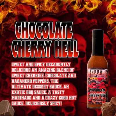 Hellfire Hot Sauce Chocolate Cherry Hell - Gourmet Dessert Hot Sauce With Fruit and Chocolate, 5 oz.